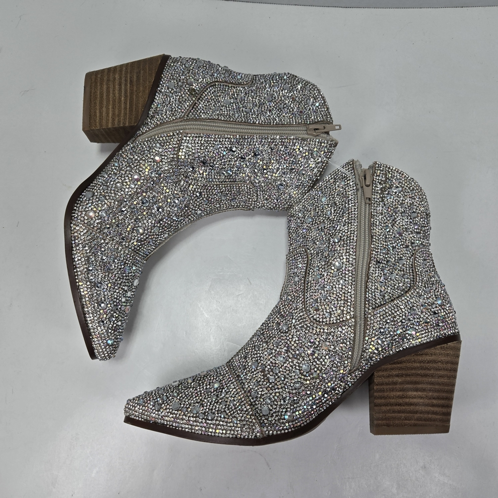 Sincerely Jules Silver Rhinestone Shimmering Cowboy Cowgirl Ankle Booties Size 7 - Picture 7 of 14